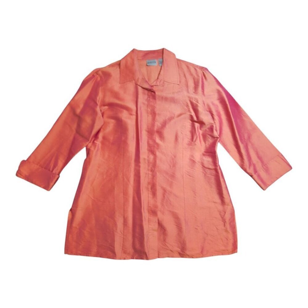 Chicos‎ 100% Silk Top Oversized 3/4 Sleeve Button Up Chicos Size 2 US Size 12